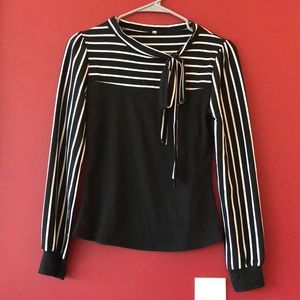 Wish Black and White Striped Tie Blouse